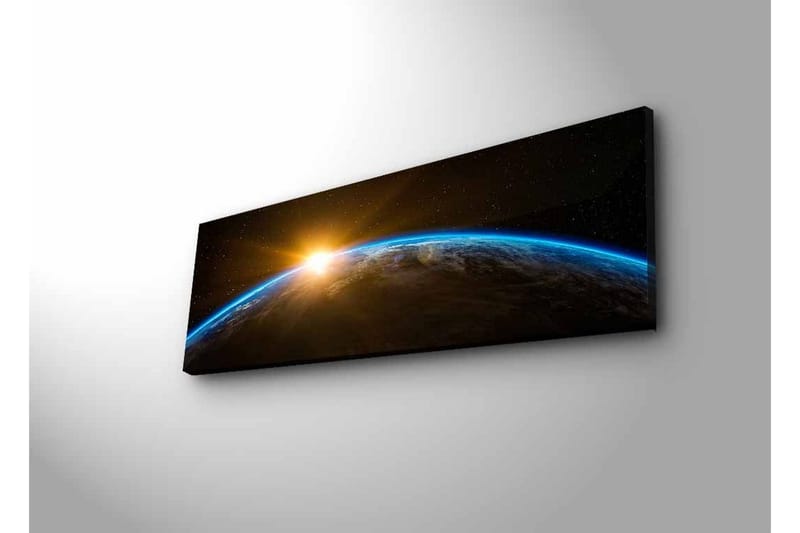 Lerretsbilde med LED-belysning - Jorden sett fra verdensrommet med en soloppgang i horisonten - Blå / Oransje / Svart - Interiør - Maleri & posters - Lerretsbilder