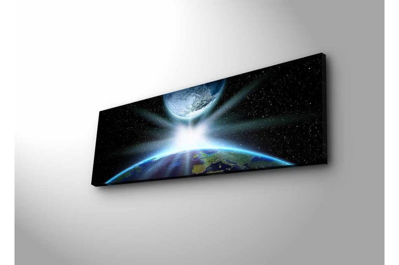 Lerretsbilde med LED-belysning - Jorden sett fra verdensrommet med lysstråler som bryter gjennom atmosfæren - Blå / Grønn / Svart - Interiør - Maleri & posters - Lerretsbilder