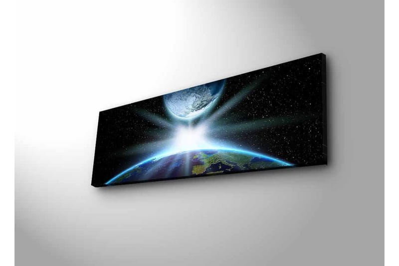Lerretsbilde med LED-belysning - Jorden sett fra verdensrommet med lysstråler som bryter gjennom atmosfæren - Blå / Grønn / Svart - Interiør - Maleri & posters - Lerretsbilder