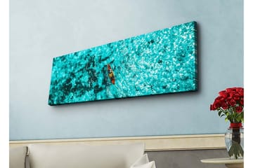 Lerretsbilde med LED-belysning - Kajakkpadling over turkis vann - Turkis / Mørk blå / Rød - Interiør - Maleri & posters - Lerretsbilder