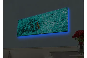 Lerretsbilde med LED-belysning - Kajakkpadling over turkis vann - Turkis / Mørk blå / Rød - Interiør - Maleri & posters - Lerretsbilder