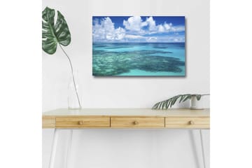 Lerretsbilde med LED-belysning - Klarblå havutsikt med korallrev og hvite skyer - Blå / Turkis / Hvit - Interiør - Maleri & posters - Lerretsbilder