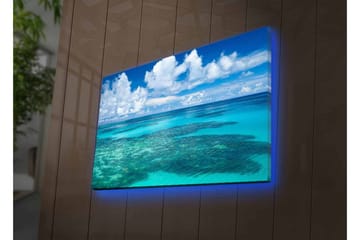 Lerretsbilde med LED-belysning - Klarblå havutsikt med korallrev og hvite skyer - Blå / Turkis / Hvit - Interiør - Maleri & posters - Lerretsbilder