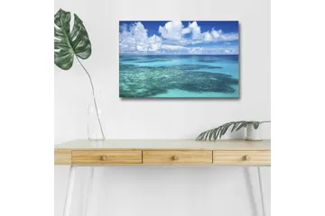 Lerretsbilde med LED-belysning - Klarblå havutsikt med korallrev og hvite skyer - Blå / Turkis / Hvit - Interiør - Maleri & posters - Lerretsbilder