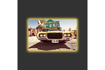 Lerretsbilde med LED-belysning - Klassisk amerikansk bil i retrostil - Gul / Grå / Svart - Interiør - Maleri & posters - Lerretsbilder