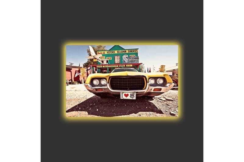 Lerretsbilde med LED-belysning - Klassisk amerikansk bil i retrostil - Gul / Grå / Svart - Interiør - Maleri & posters - Lerretsbilder