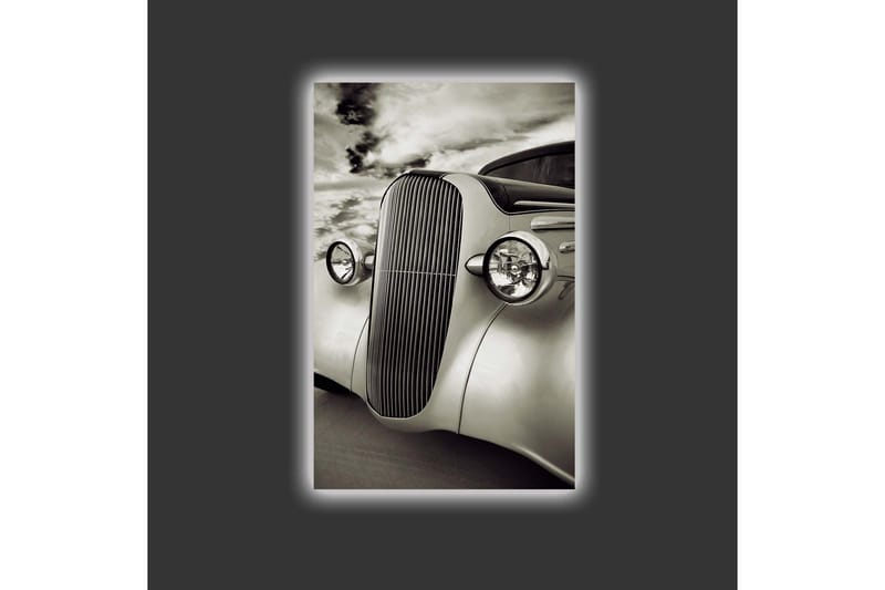 Lerretsbilde med LED-belysning - Klassisk bil med elegant design - Hvit / Svart / Grå - Interiør - Maleri & posters - Lerretsbilder