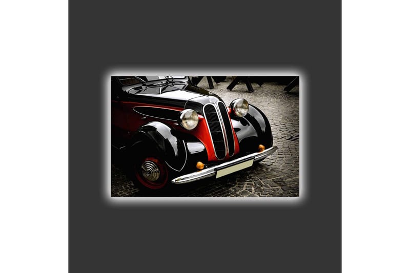 Lerretsbilde med LED-belysning - Klassisk bil med retrodesign - Svart / Rød / Sølv - Interiør - Maleri & posters - Lerretsbilder