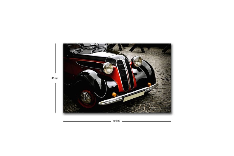 Lerretsbilde med LED-belysning - Klassisk bil med retrodesign - Svart / Rød / Sølv - Interiør - Maleri & posters - Lerretsbilder