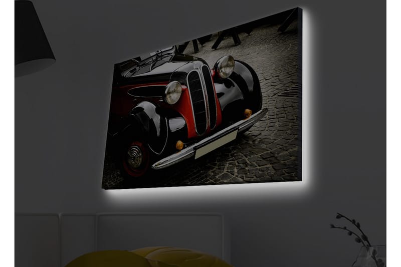 Lerretsbilde med LED-belysning - Klassisk bil med retrodesign - Svart / Rød / Sølv - Interiør - Maleri & posters - Lerretsbilder