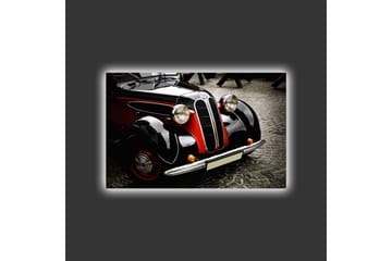 Lerretsbilde med LED-belysning - Klassisk bil med retrodesign - Svart / Rød / Sølv - Interiør - Maleri & posters - Lerretsbilder