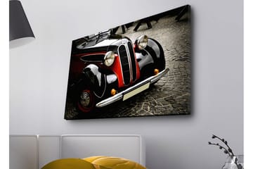 Lerretsbilde med LED-belysning - Klassisk bil med retrodesign - Svart / Rød / Sølv - Interiør - Maleri & posters - Lerretsbilder