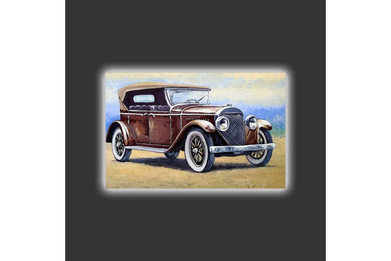 Lerretsbilde med LED-belysning - Klassisk bil med vintagedesign - Mørk rød / Grå / Beige - Interiør - Maleri & posters - Lerretsbilder