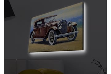 Lerretsbilde med LED-belysning - Klassisk bil med vintagedesign - Mørk rød / Grå / Beige - Interiør - Maleri & posters - Lerretsbilder