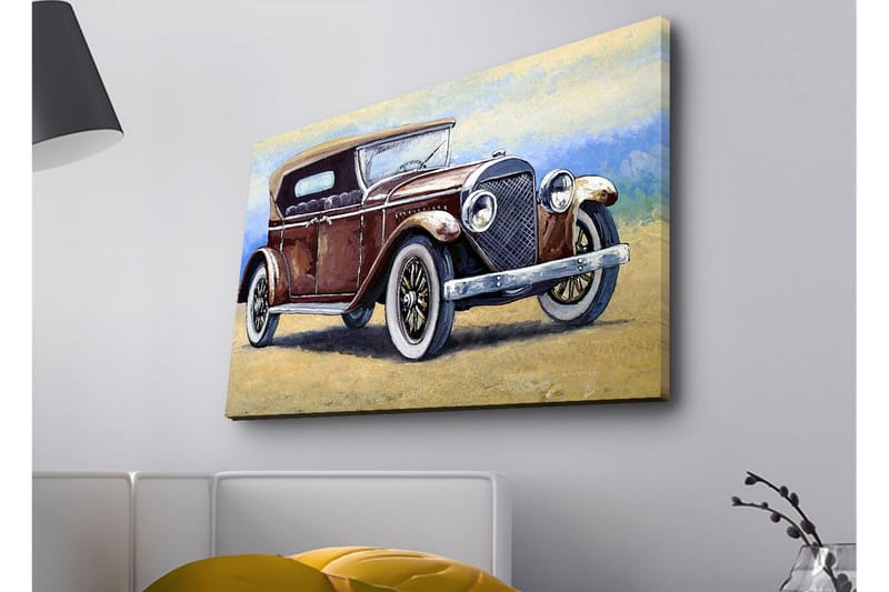 Lerretsbilde med LED-belysning - Klassisk bil med vintagedesign - Mørk rød / Grå / Beige - Interiør - Maleri & posters - Lerretsbilder