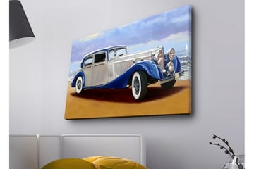 Lerretsbilde med LED-belysning - Klassisk bil ved sjøen med en dramatisk himmel i bakgrunnen - Blå / Sølv / Beige - Interiør - Maleri & posters - Lerretsbilder