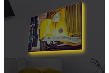 Lerretsbilde med LED-belysning - Klassisk gul bil med retrodesign - Gul / Svart / Grå - Interiør - Maleri & posters - Lerretsbilder
