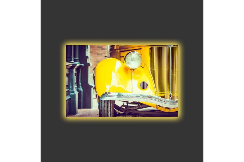 Lerretsbilde med LED-belysning - Klassisk gul bil med retrodesign - Gul / Svart / Grå - Interiør - Maleri & posters - Lerretsbilder