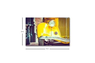 Lerretsbilde med LED-belysning - Klassisk gul bil med retrodesign - Gul / Svart / Grå - Interiør - Maleri & posters - Lerretsbilder