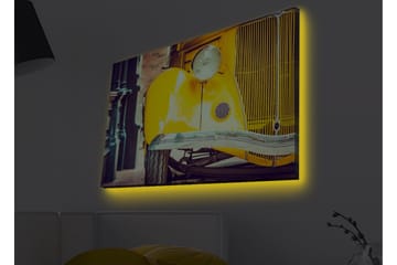 Lerretsbilde med LED-belysning - Klassisk gul bil med retrodesign - Gul / Svart / Grå - Interiør - Maleri & posters - Lerretsbilder