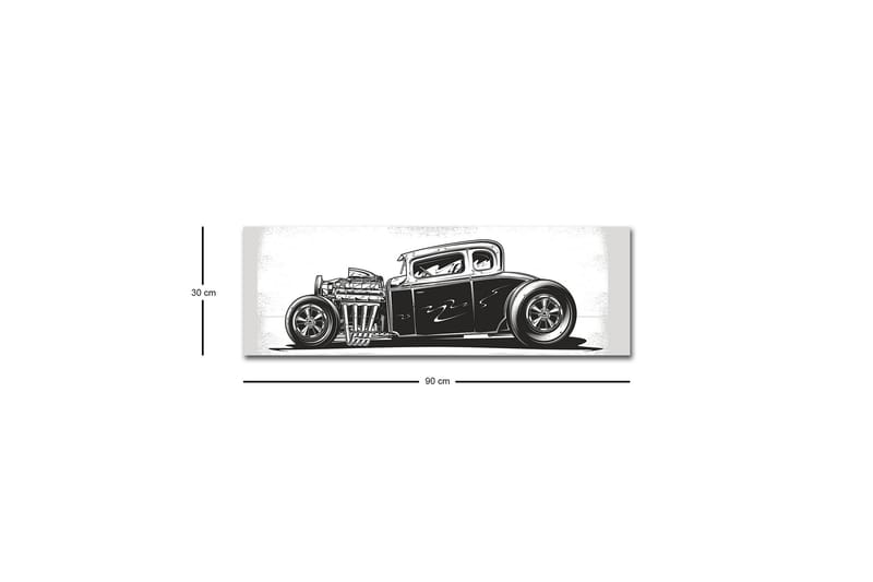 Lerretsbilde med LED-belysning - Klassisk hot rod-bil i svart-hvitt - Svart / Hvit - Interiør - Maleri & posters - Lerretsbilder