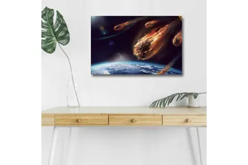 Lerretsbilde med LED-belysning - Komet som treffer jorden i et dramatisk romscene - Mørk blå / Oransje / Grå - Interiør - Maleri & posters - Lerretsbilder