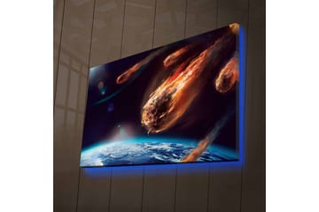 Lerretsbilde med LED-belysning - Komet som treffer jorden i et dramatisk romscene - Mørk blå / Oransje / Grå - Interiør - Maleri & posters - Lerretsbilder