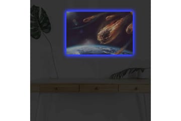 Lerretsbilde med LED-belysning - Komet som treffer jorden i et dramatisk romscene - Mørk blå / Oransje / Grå - Interiør - Maleri & posters - Lerretsbilder