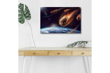 Lerretsbilde med LED-belysning - Komet som treffer jorden i et dramatisk romscene - Mørk blå / Oransje / Grå - Interiør - Maleri & posters - Lerretsbilder