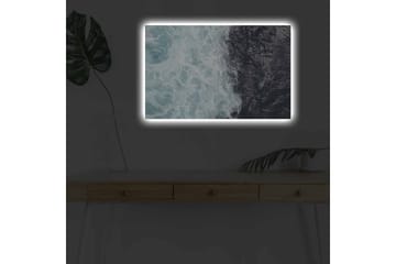 Lerretsbilde med LED-belysning - Kontrast mellom turkise bølger og dypsvart havoverflate - Turkis / Svart - Interiør - Maleri & posters - Lerretsbilder