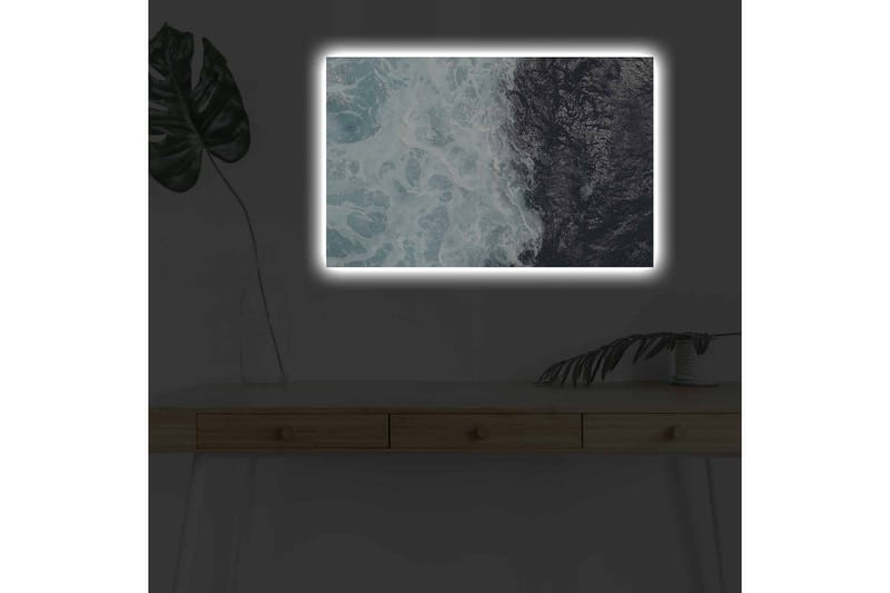 Lerretsbilde med LED-belysning - Kontrast mellom turkise bølger og dypsvart havoverflate - Turkis / Svart - Interiør - Maleri & posters - Lerretsbilder