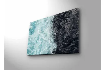 Lerretsbilde med LED-belysning - Kontrast mellom turkise bølger og dypsvart havoverflate - Turkis / Svart - Interiør - Maleri & posters - Lerretsbilder