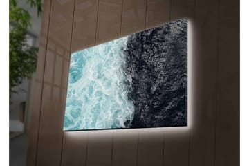 Lerretsbilde med LED-belysning - Kontrast mellom turkise bølger og dypsvart havoverflate - Turkis / Svart - Interiør - Maleri & posters - Lerretsbilder
