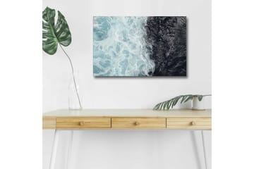 Lerretsbilde med LED-belysning - Kontrast mellom turkise bølger og dypsvart havoverflate - Turkis / Svart - Interiør - Maleri & posters - Lerretsbilder