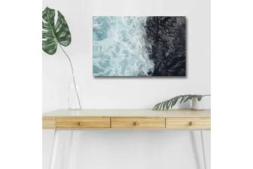 Lerretsbilde med LED-belysning - Kontrast mellom turkise bølger og dypsvart havoverflate - Turkis / Svart - Interiør - Maleri & posters - Lerretsbilder