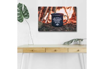 Lerretsbilde med LED-belysning - Kopp med tekst og fjellandskap i bakgrunnen - Mørk blå / Oransje / Grønn - Interiør - Maleri & posters - Lerretsbilder