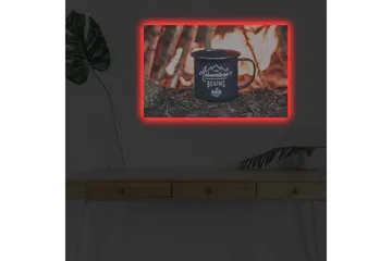 Lerretsbilde med LED-belysning - Kopp med tekst og fjellandskap i bakgrunnen - Mørk blå / Oransje / Grønn - Interiør - Maleri & posters - Lerretsbilder