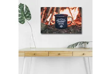 Lerretsbilde med LED-belysning - Kopp med tekst og fjellandskap i bakgrunnen - Mørk blå / Oransje / Grønn - Interiør - Maleri & posters - Lerretsbilder