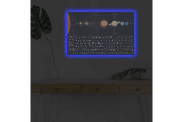 Lerretsbilde med LED-belysning - Kosmisk utforskningsdiagram med planeter og romfartøy - Mørk blå / Oransje / Gul - Interiør - Maleri & posters - Lerretsbilder