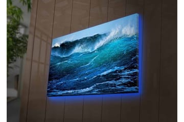 Lerretsbilde med LED-belysning - Kraftig havbølge med skummende topper - Mørk blå / Turkis / Hvit - Interiør - Maleri & posters - Lerretsbilder