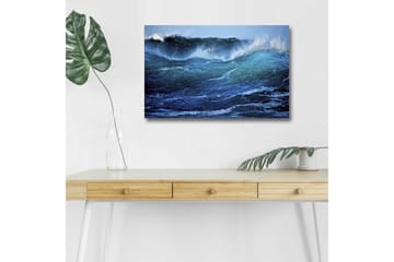 Lerretsbilde med LED-belysning - Kraftig havbølge med skummende topper - Mørk blå / Turkis / Hvit - Interiør - Maleri & posters - Lerretsbilder