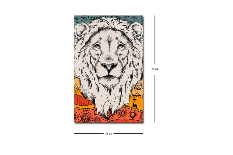 Lerretsbilde med LED-belysning - Løvehode med fargerik bakgrunn og mønster - Grå / Oransje / Blå - Interiør - Maleri & posters - Lerretsbilder