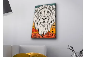 Lerretsbilde med LED-belysning - Løvehode med fargerik bakgrunn og mønster - Grå / Oransje / Blå - Interiør - Maleri & posters - Lerretsbilder