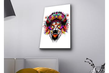 Lerretsbilde med LED-belysning - Løvehode med fargerike fjær - Oransje / Lilla / Grønn - Interiør - Maleri & posters - Lerretsbilder