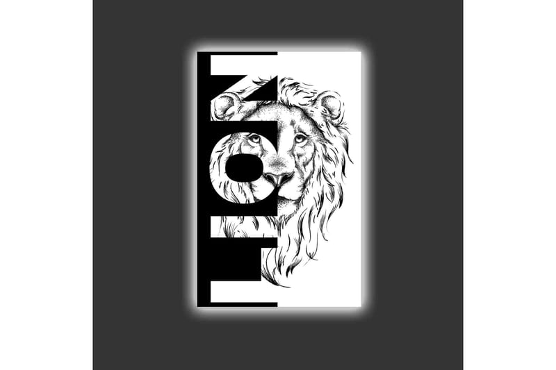 Lerretsbilde med LED-belysning - Løvehode med grafiske elementer - Svart / Hvit - Interiør - Maleri & posters - Lerretsbilder