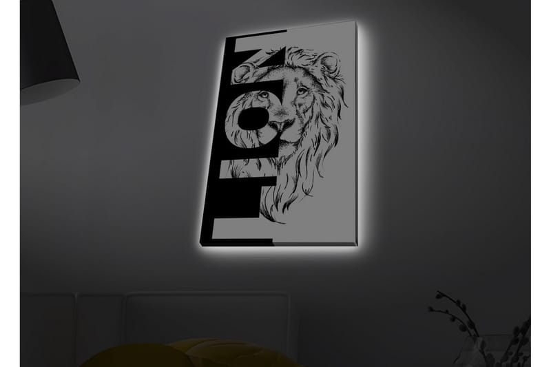 Lerretsbilde med LED-belysning - Løvehode med grafiske elementer - Svart / Hvit - Interiør - Maleri & posters - Lerretsbilder