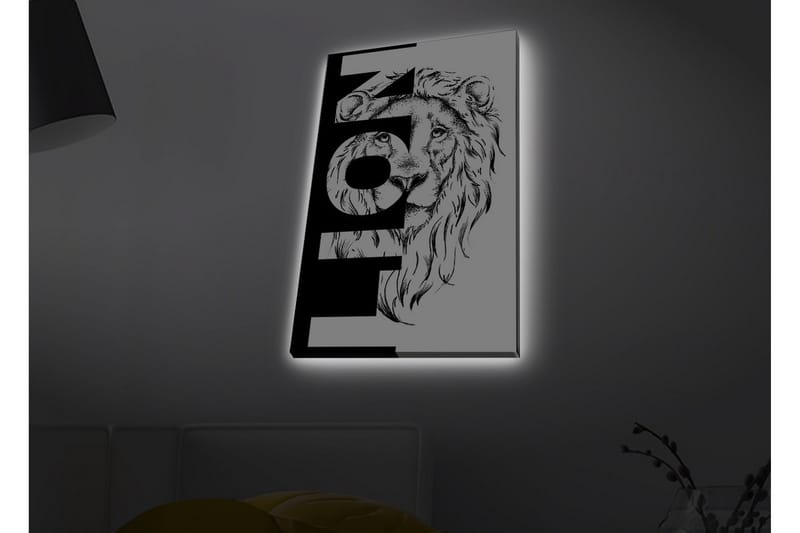 Lerretsbilde med LED-belysning - Løvehode med grafiske elementer - Svart / Hvit - Interiør - Maleri & posters - Lerretsbilder
