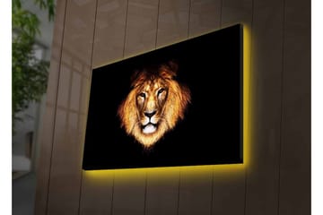Lerretsbilde med LED-belysning - Løvehode med intenst blikk - Gull / Svart / Brun - Interiør - Maleri & posters - Lerretsbilder