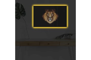 Lerretsbilde med LED-belysning - Løvehode med intenst blikk - Gull / Svart / Brun - Interiør - Maleri & posters - Lerretsbilder