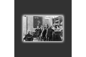 Lerretsbilde med LED-belysning - Livlig scene fra en bar med folk i samtale og samhandling - Svart / Hvit / Grå - Interiør - Maleri & posters - Lerretsbilder